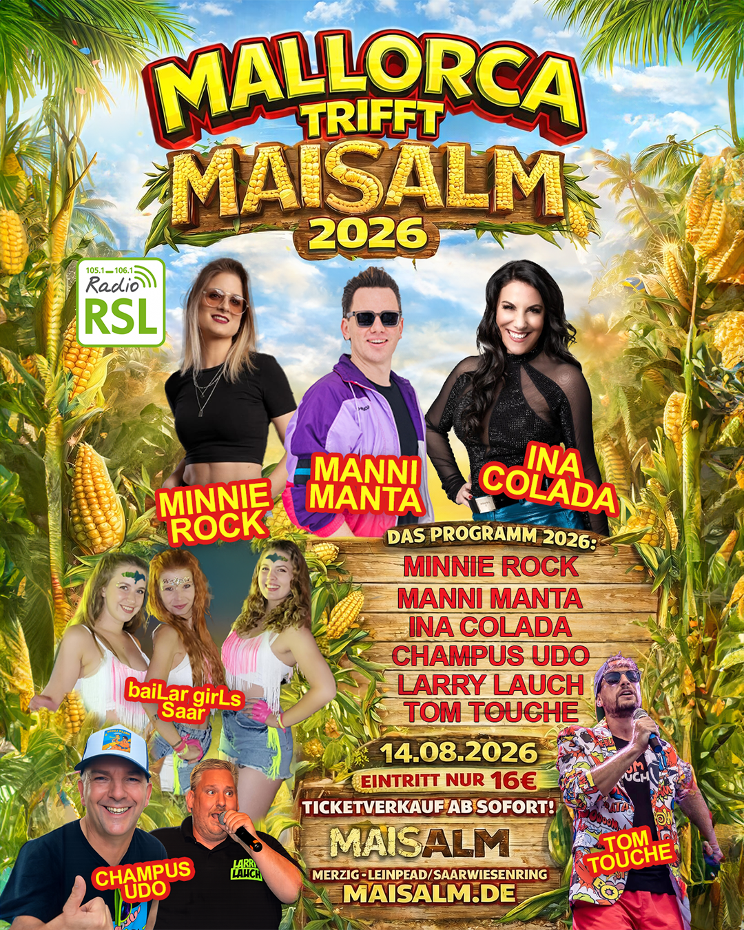 Mallorca Postinggrafik Mallorca trifft Maisalm 2026 – 14.08.2026 – Bild 1